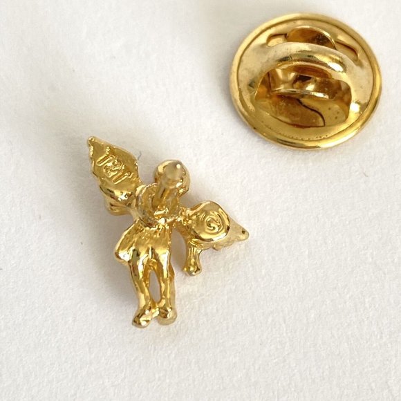 Guardian Angel Gold Tone Scatter Pin with Clear Rhinestone Lapel Hat 0.5in Tall - Picture 5 of 5